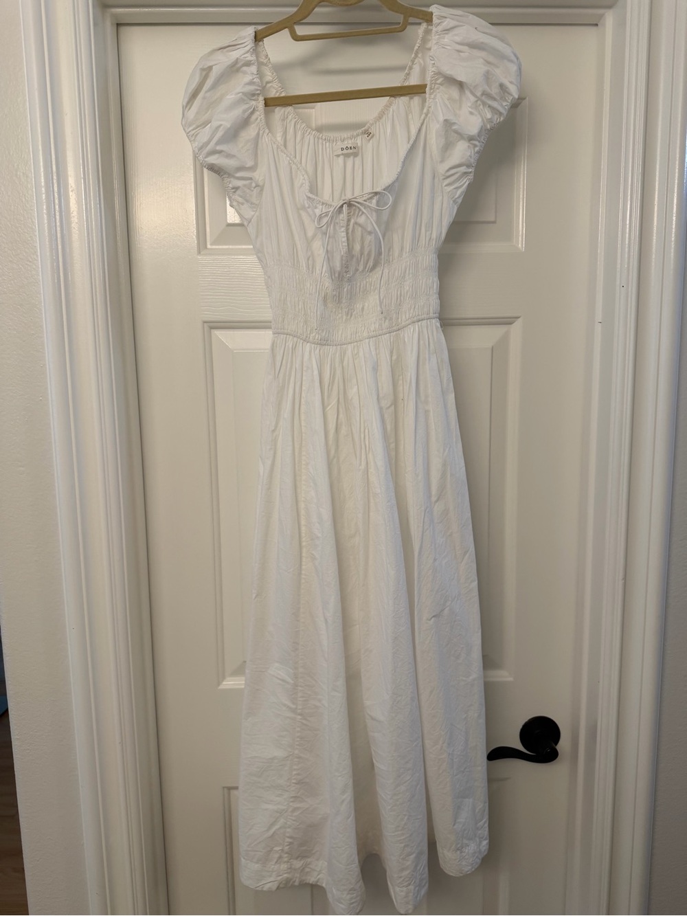 Doen White Puff Sleeve Maxi Dress with Tie Front